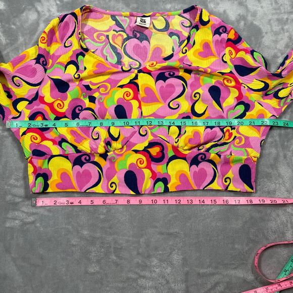 Lucy Yak Pink Hearts Psyc Crop Top 20 Pants XL 70s Groovy Retro Stretch Funky - Picture 6 of 15